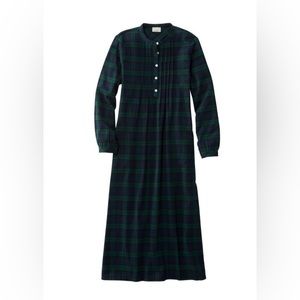 LL Bean Women's Black Watch Plaid Flannel Nightgown Size Small